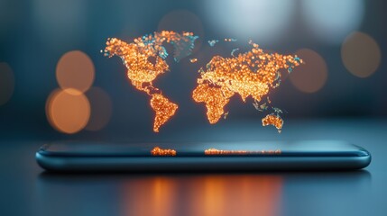 Poster - A close up shot of a phone screen displaying a call to a different country, with a map of the world in the background, emphasizing the global reach of communication.