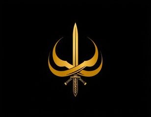 Katana silhouette logo design.  icon in black and gold color. Ai generated images