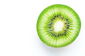 close up Kiwi fruit slice isolated on white background. Top view. Flat lay, ai