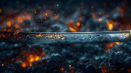 Wall Mural - Blades of Fire: A Close-Up of a Japanese Sword Illustration