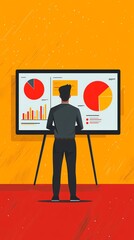 Poster - A man in a suit stands in front of a presentation board with charts and graphs.