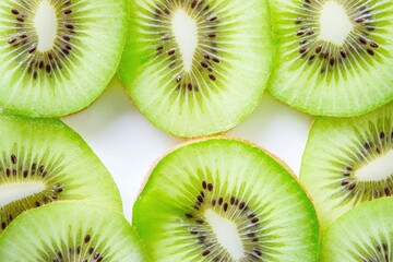 close up Kiwi fruit slice isolated on white background. Top view. Flat lay, ai