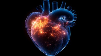 Healthy heart in X-ray view, featuring a glowing and bright internal appearance.