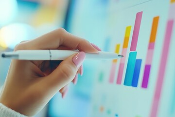 Poster - Woman's Hand Pointing at Graph on Computer Screen