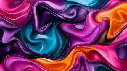 Poster - Colorful abstract wave pattern with vibrant hues of purple, orange, blue, and pink, creating a fluid and dynamic visual effect.