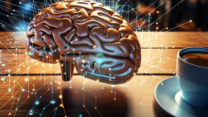Poster -  brain with circuit lines representing AI technology, 