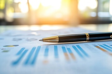 Poster - Financial Data Analysis,  Pen on a Paper with Bar Charts & Pie Chart