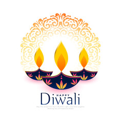 Wall Mural - shubh diwali artistic diya greeting card design