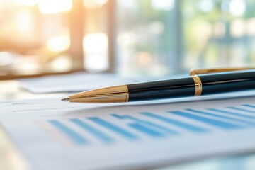 Poster - Golden Pen on a Business Graph