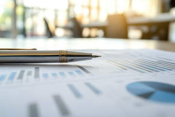 Poster - Business analysis and planning, office desk with pen and graphs