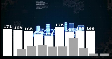 Poster - Animating bar chart data visualization over futuristic digital interface background