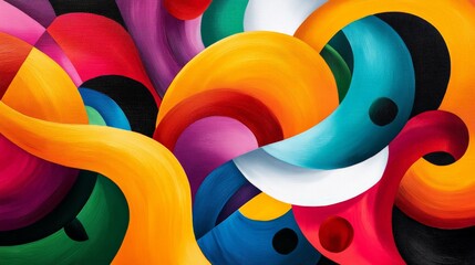 Wall Mural - Vibrant abstract painting with bold swirling colors, featuring an array of reds, blues, oranges, and yellows in a lively composition.