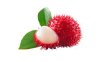 Fresh rambutan fruit with leaves isolated transparent background