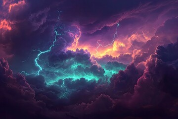 Wall Mural - beautiful thunder in the sky , ai