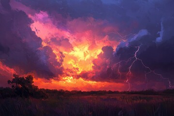 Wall Mural - beautiful thunder in the sky , ai