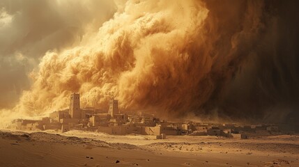 Desert Sandstorm Over Ancient City