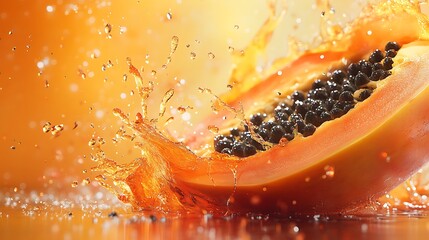 Wall Mural - Fresh Papaya Splashing Juice  Tropical Fruit  Healthy Snack  Vitamins  Delicious  Summer  Diet  Food Photography  High Resolution