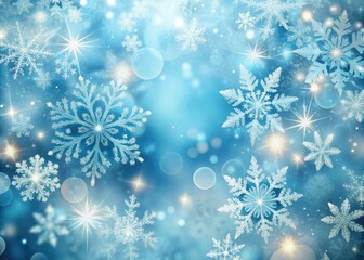 Mesmerizing Icy Blue Background With Sparkling Snowflakes And Subtle Bokeh, Evoking A Festive Winter Ambience.