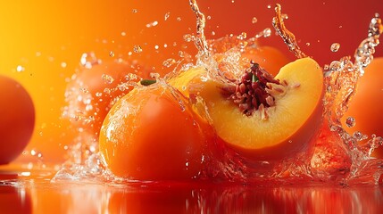 Wall Mural - Fresh Persimmon Fruit Splashing in Water