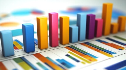 Poster - Colorful 3D Bar Chart on Financial Report