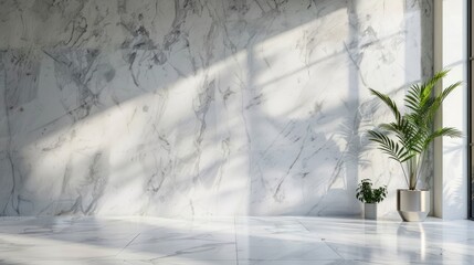 Wall Mural - White marble wall in studio room for product display.