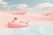 © Eddy Drmwn - Astronaut relaxing in a pink pool float on a pink desert landscape.