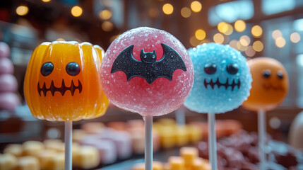 Poster - Cute Halloween treats with a pumpkin, bat, and ghost design.