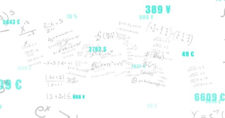 Poster - Animating mathematical equations and currency symbols on white background