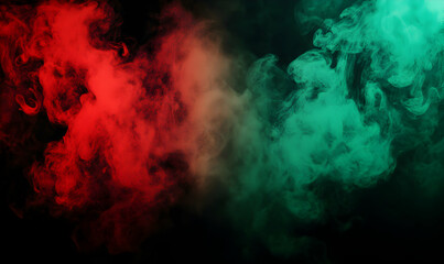 Wall Mural - Abstract background with red and green smoke on black background.