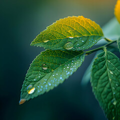 Close Up Dew Drops On Green Leaf Illustration