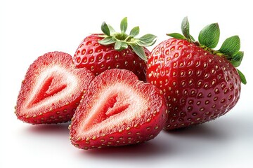 Sticker - Fresh strawberries, whole and sliced, showcasing vibrant red color and texture.