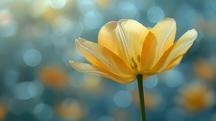 Wall Mural - Yellow Tulip Flower with Blurred Background Illustration