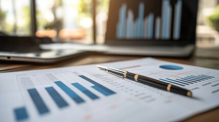Poster - Business Charts and Pen on a Desk