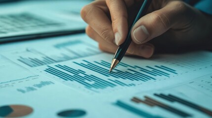 Poster - Close-up of Hand Analyzing Financial Charts