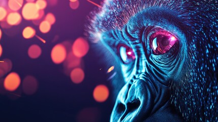 Canvas Print - A close-up of a gorilla's face with vibrant colors and a dreamy background.