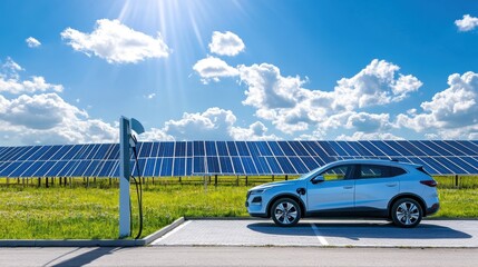 Electric Car Charging at Solar Panel Farm