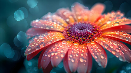 Wall Mural - Close Up Photo of a Pink Flower with Dew Drops