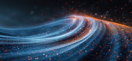 Wall Mural - Abstract light trails and particles swirling in a dark blue space. Perfect for backgrounds and design projects.