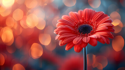 Wall Mural - Red Gerbera Daisy Flower with Bokeh Background -  Photo