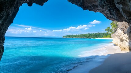 Canvas Print - Stunning beach views from inside the cave