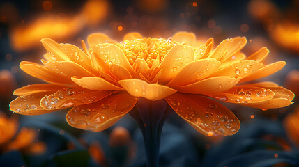 Wall Mural - Close-up Dewy Orange Flower Illustration