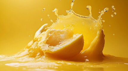 Poster - Fresh Lemon Juice Splash with Sliced Lemon