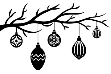 Wall Mural - Ornaments on a tree branch silhouette vector isolated on a white background