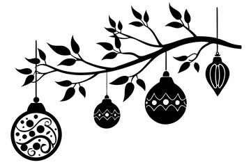 Wall Mural -  Ornaments on a tree branch silhouette vector isolated on a white background