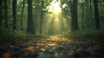 Poster - autumn forest in the morning