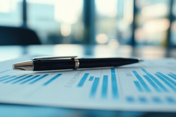 Poster - A pen resting on a financial report
