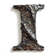 Intricate artistic representation of the letter I crafted from textured, scaled materials