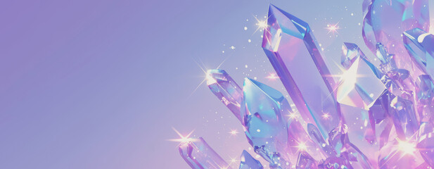 Poster - A purple background with a bunch of crystals on it. The crystals are shining brightly and the background is a light purple color