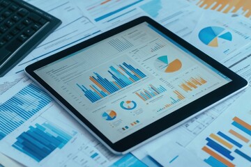 Poster - Data Analysis & Financial Reports on a Digital Tablet