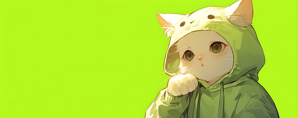 Sticker - Cute cat wearing anime onesie dog costume background.